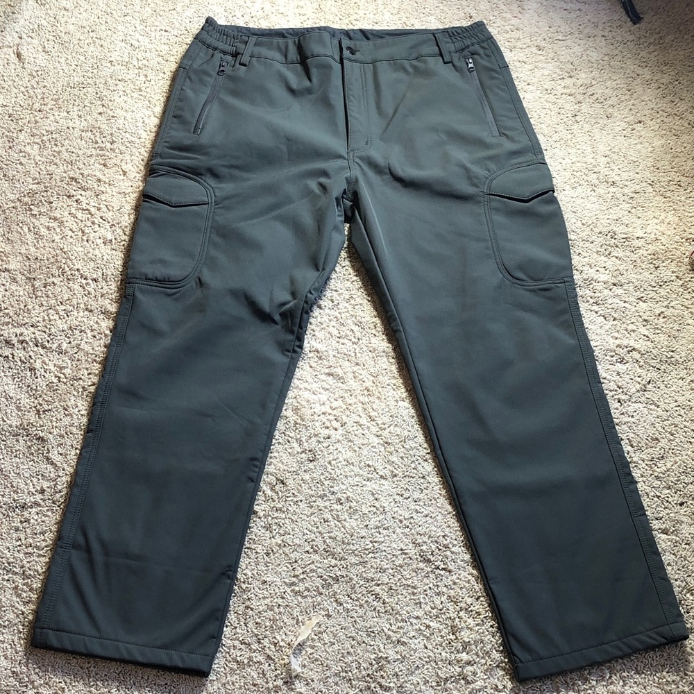 Men's Dark Green Utility Cargo Pants - Durable Stretch Work Trousers, Size